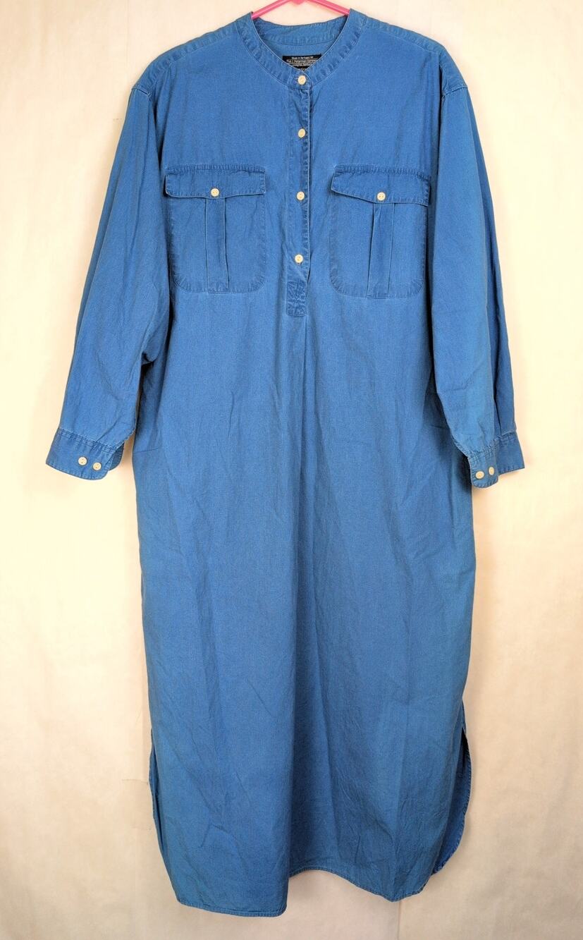 Vintage J. Peterman blue chambray maxi shirt dress Size Med Western Retro Boho
